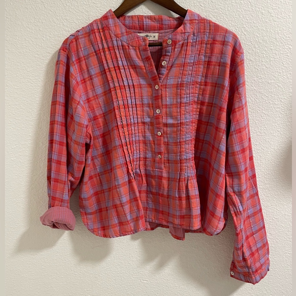 NATURAL LIFE Red and Blue Plaid Blouse